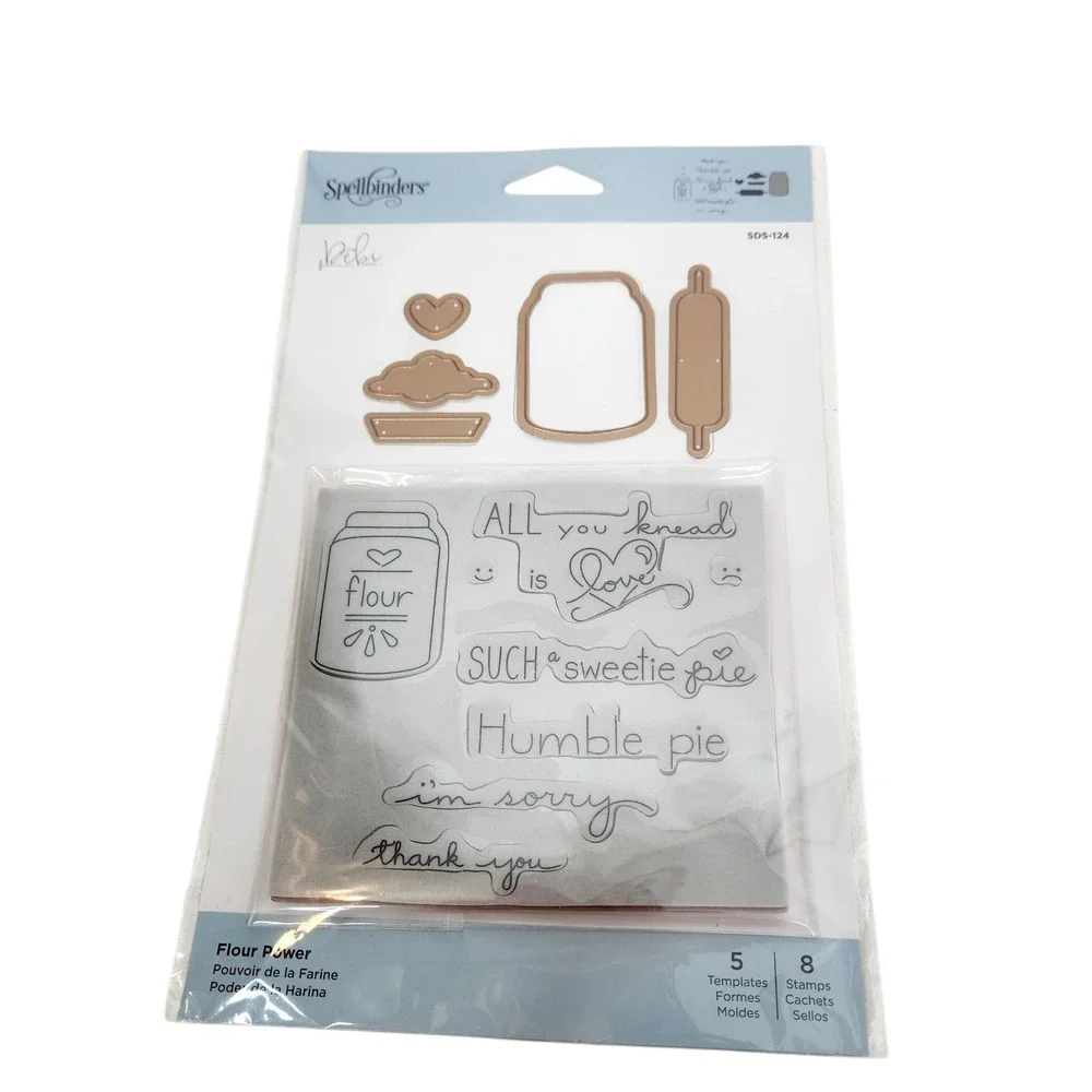Spellbinders Flour Power Stamp & Die Template Set 5 Dies 8 Stamps Baking SDS-124